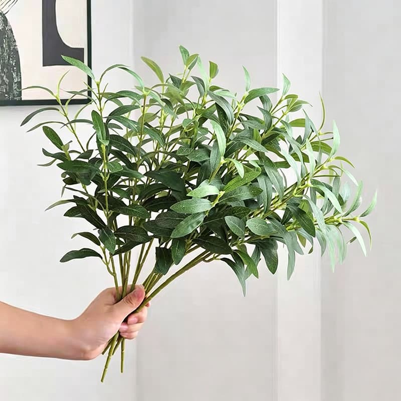 Artificial Olive Branch Green Plant Potted Decoration for Living Room, Faux Flower Bouquet Silk Flowers, Luxury Artificial Flower Arrangement