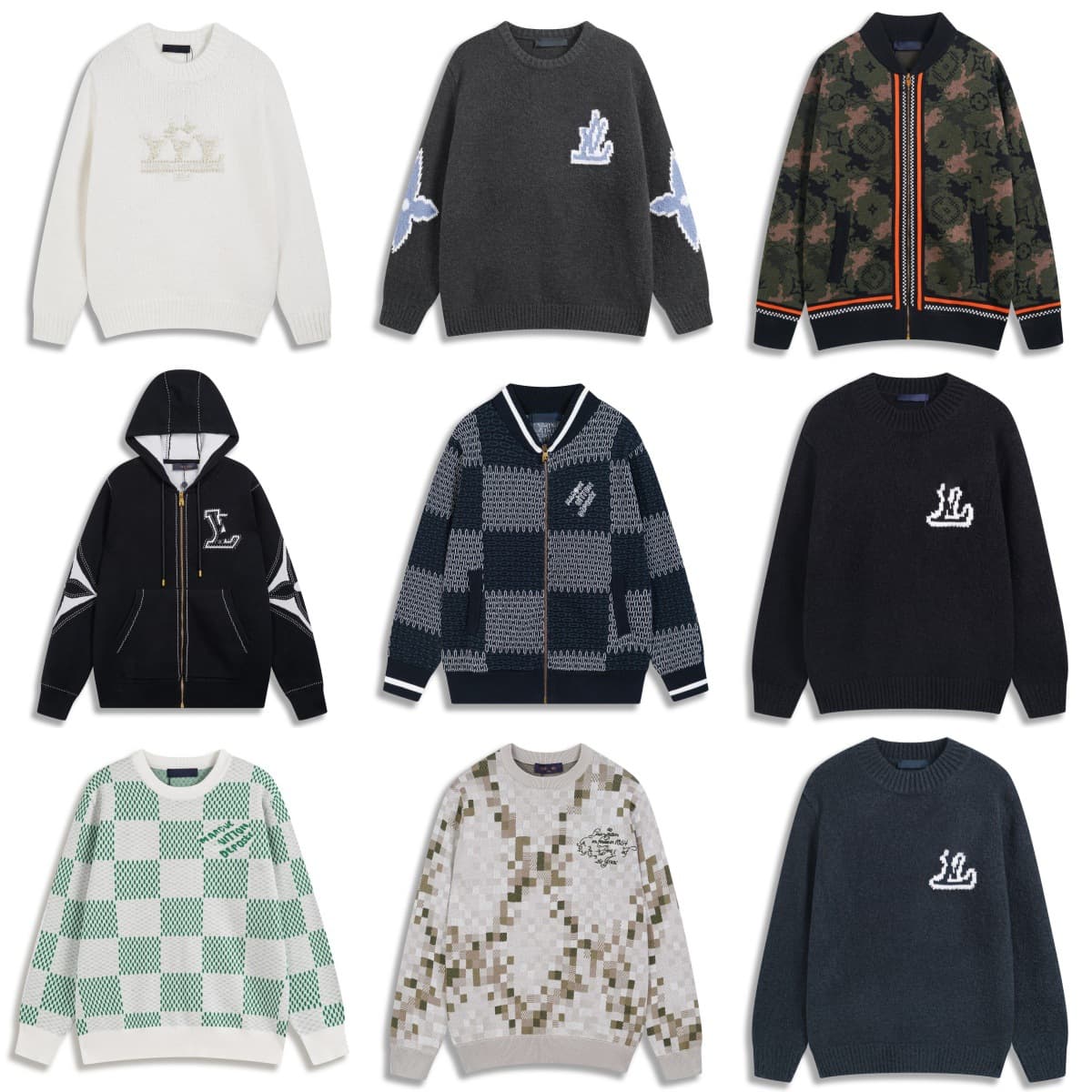High Version L Brand 2025 Fall New Checkerboard Logo Jacquard Knit Long Sleeve Pullover Wool Sweater