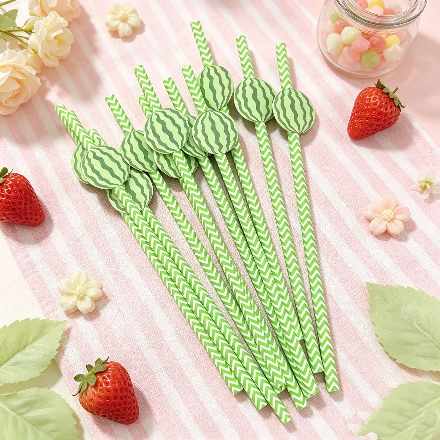 Amazon cross-border party supplies fruit theme cake decoration watermelon Yang plug-in paper straw party props now