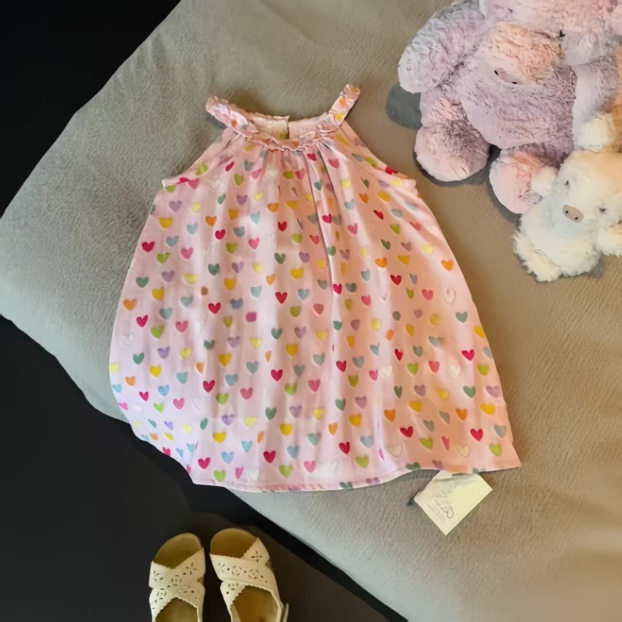 2025 Summer Children's Colorful Heart Necklace Dress Girls Sweet Princess Dress Kids Vest Dress