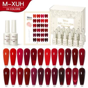 Mxsi Nail Art Red Gel Polish 24-Color Set Popular Sheer White Wine Red Cherry Red Color Gel for Nail Art