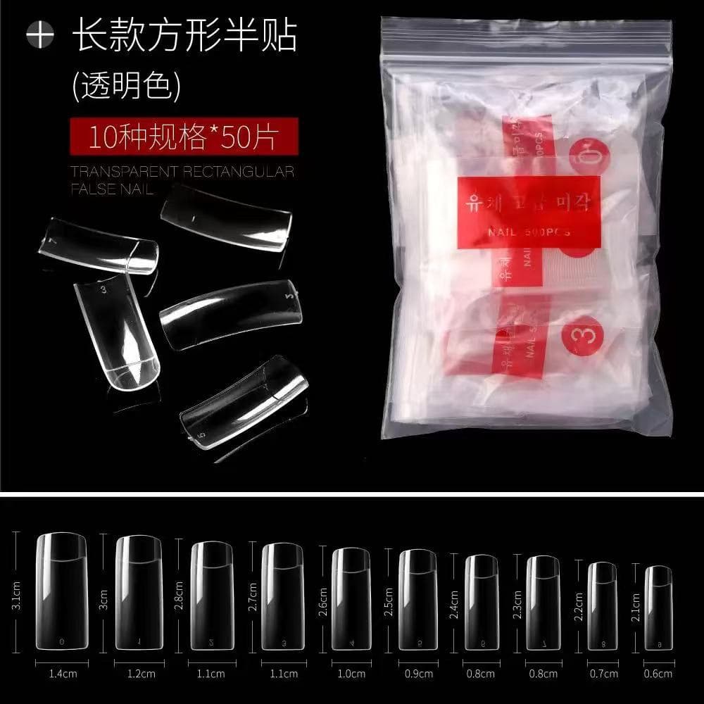 Square Nail Tips Half-Cover, Oval French Pointed Nail Tips Transparent Art Salon Long Pointed False Nails