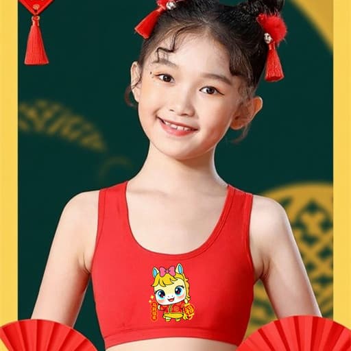Girl's Zodiac Year Red Underwear Set New Year Middle and Big Child Small Vest 12-Year-Old Developmental Stage Girl Bra