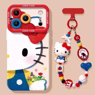 Cute Cat Phone Case Compatible with iPhone 17 Pro Max, Spring 16 Apple 15 Lanyard 14 Silicone 13 Case