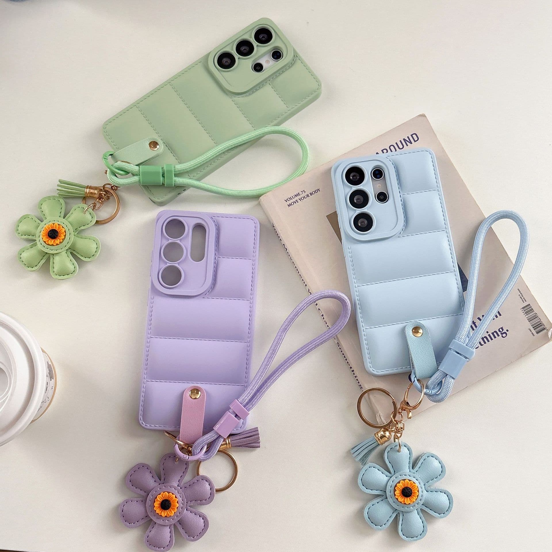 Compatible with Samsung S26 Ultra Phone Case S25 Plus Liquid Down Jacket A17 Lanyard Flower A56 Protective Cover