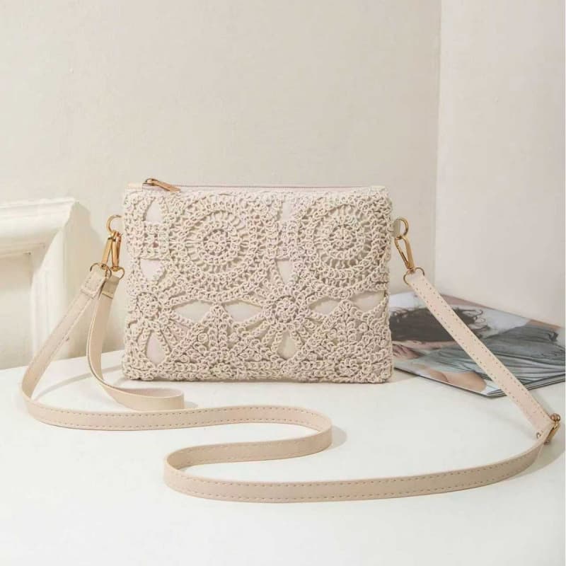 Korean Style Casual Straw Woven Beach Bag, Vintage Women's Bag, Hollow New Flower Fashion Shoulder Crochet Knitted Bag