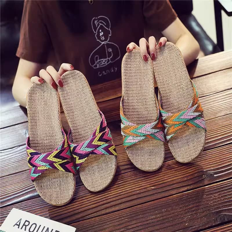 Linen Slippers for Women Summer Couple Indoor Home Office Thick Sole Non-Slip Bedroom Men Wear-Resistant Comfortable