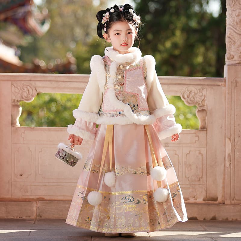 Girls' Horse-face Skirt Set, Traditional Chinese Style Princess Dress, Winter 2025 New Children's Princess Hanfu Winter Style