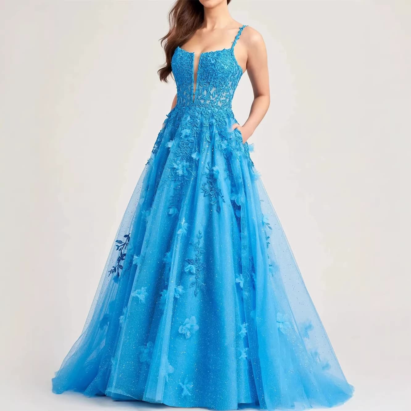 Shiny tulle prom dress 3D applique party dress European and American sexy suspender 2026 cross-border new style dress
