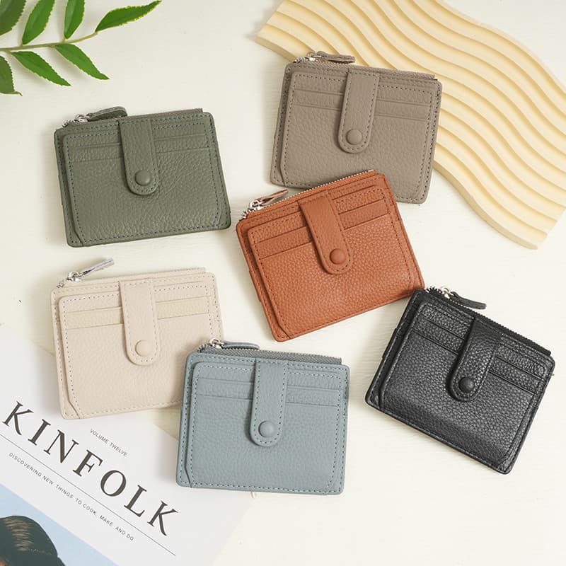 Small wallet genuine leather ultra-thin card holder with multiple card slots European and American fashion coin bag wallet foreign trade mini coin purse short style