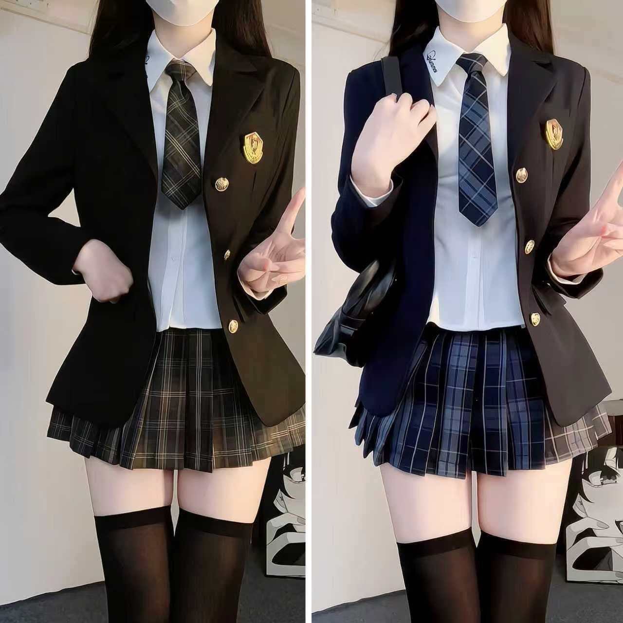 Long Black Suit in College Style, Casual Style, Student School Uniform, Spring and Autumn, Trendy, Southeast Asia, Others