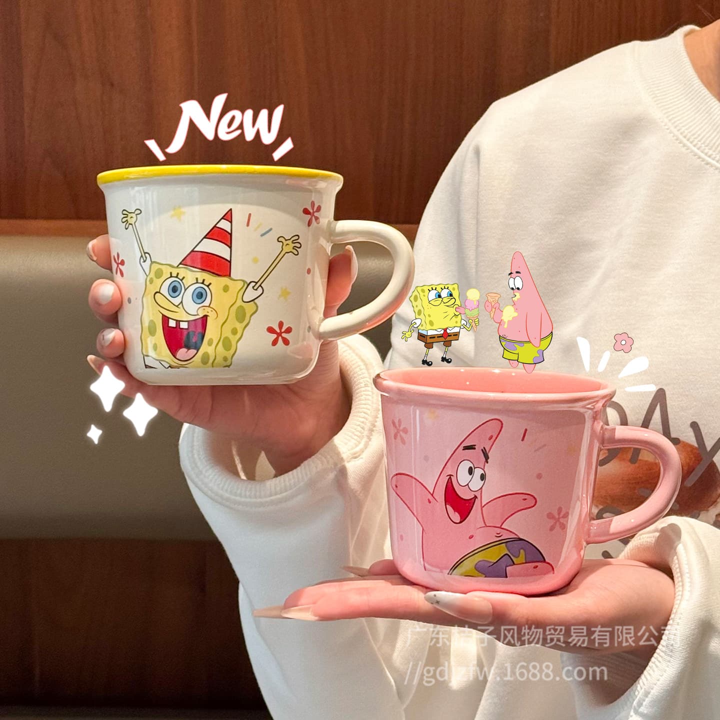 SpongeBob Ceramic Mug Household Couple Cartoon Handle Cup Cute Drinking Cup Office Coffee Cup