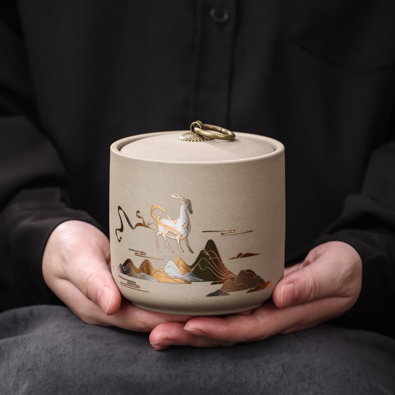 New rough ceramic tea cans, tea sealed cans, tea cans, black tea Pu'er storage cans, storage cans gift boxes