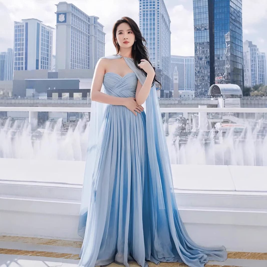 2026 Spring New Blue Strapless Dress for Birthday, First Birthday, Banquet, Coming-of-Age Ceremony, Prom, Performance Wear, Premium Look