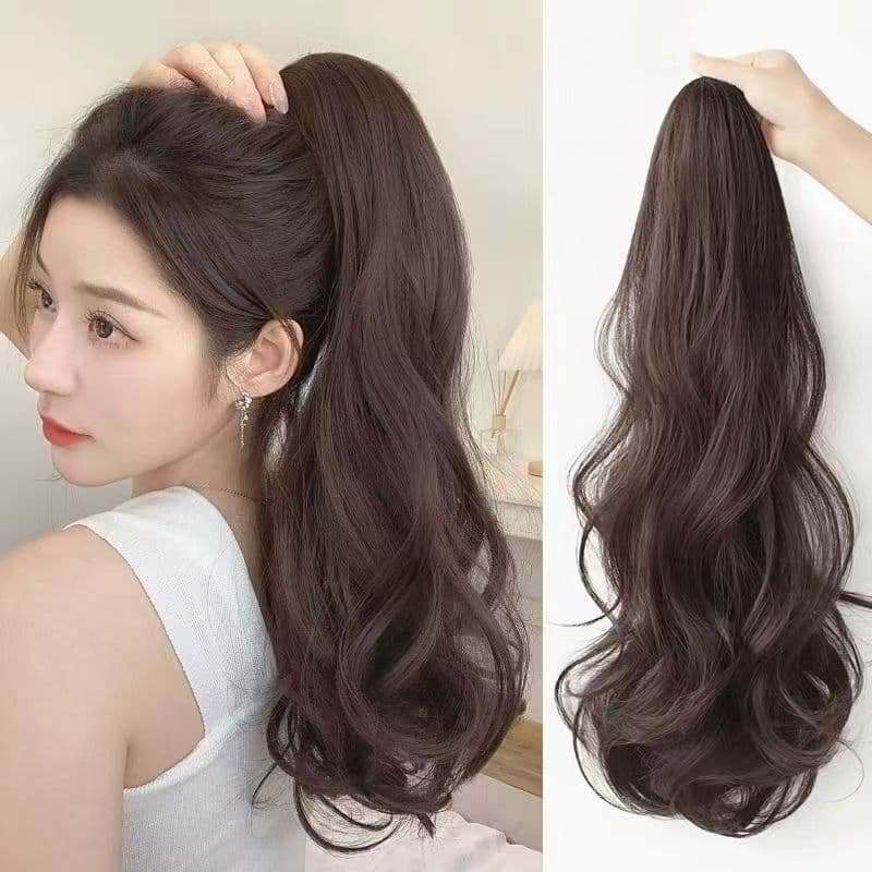 Long Hair Ponytail Wig for Women, Clip-On Ponytail, Large Waves, High Ponytail, Natural Invisible Tie-On Style, Long Curly Hair Fake Ponytail