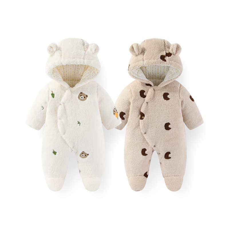 Shuaijia Baby Cotton Padded Romper Autumn/Winter New Thickened Fleece-Lined Cotton Suit Newborn Hooded Outwear