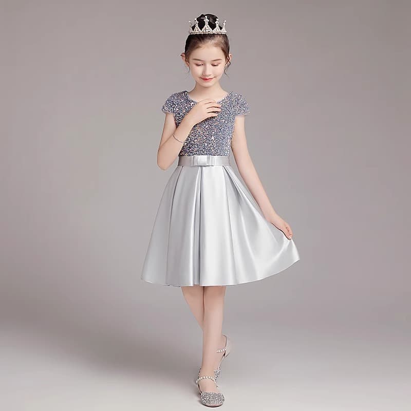 Girls Piano Dress Performance Skirt 2026 New Princess Dress Children's Violin Sequin Performance Clothing Short Short Sleeve