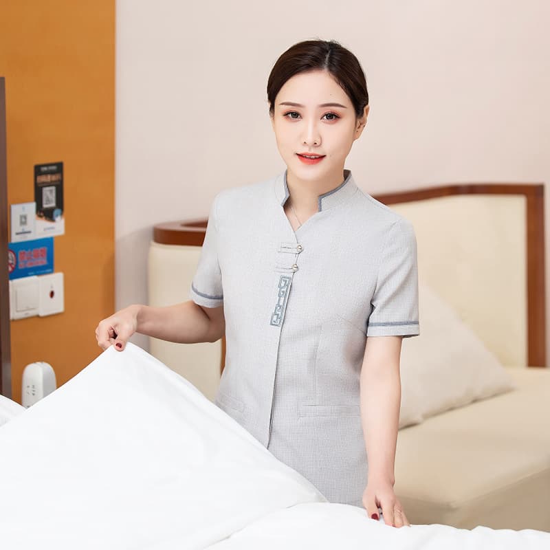 Summer Short-Sleeve Cleaning Uniform for Hotel, Guesthouse, and Property Cleaning Staff, Women's Short-Sleeve Top