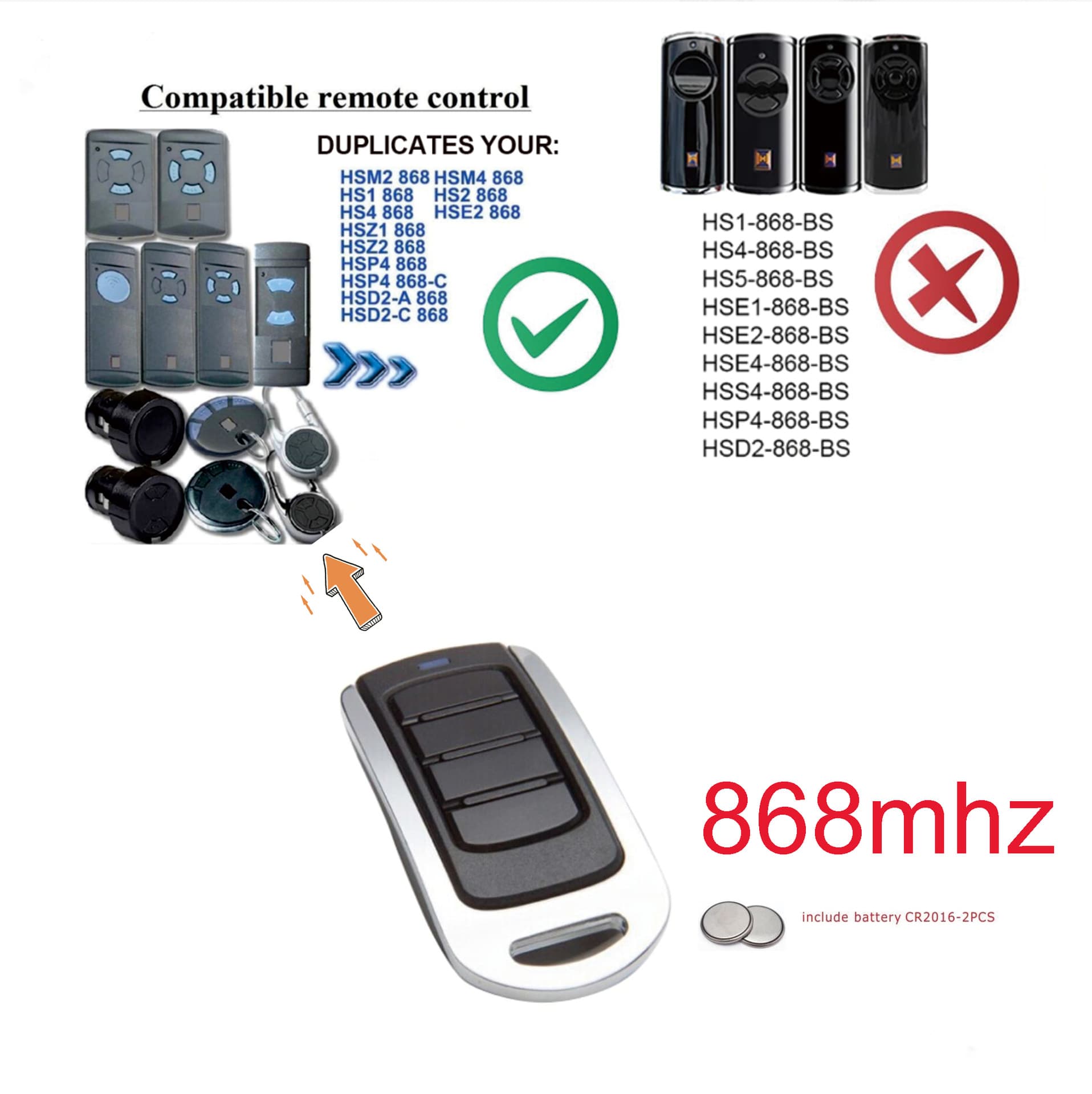 Foreign Trade HORMANN HSM4 HSM2 868MHZ 4-Button Garage Door Remote Control, Compatible