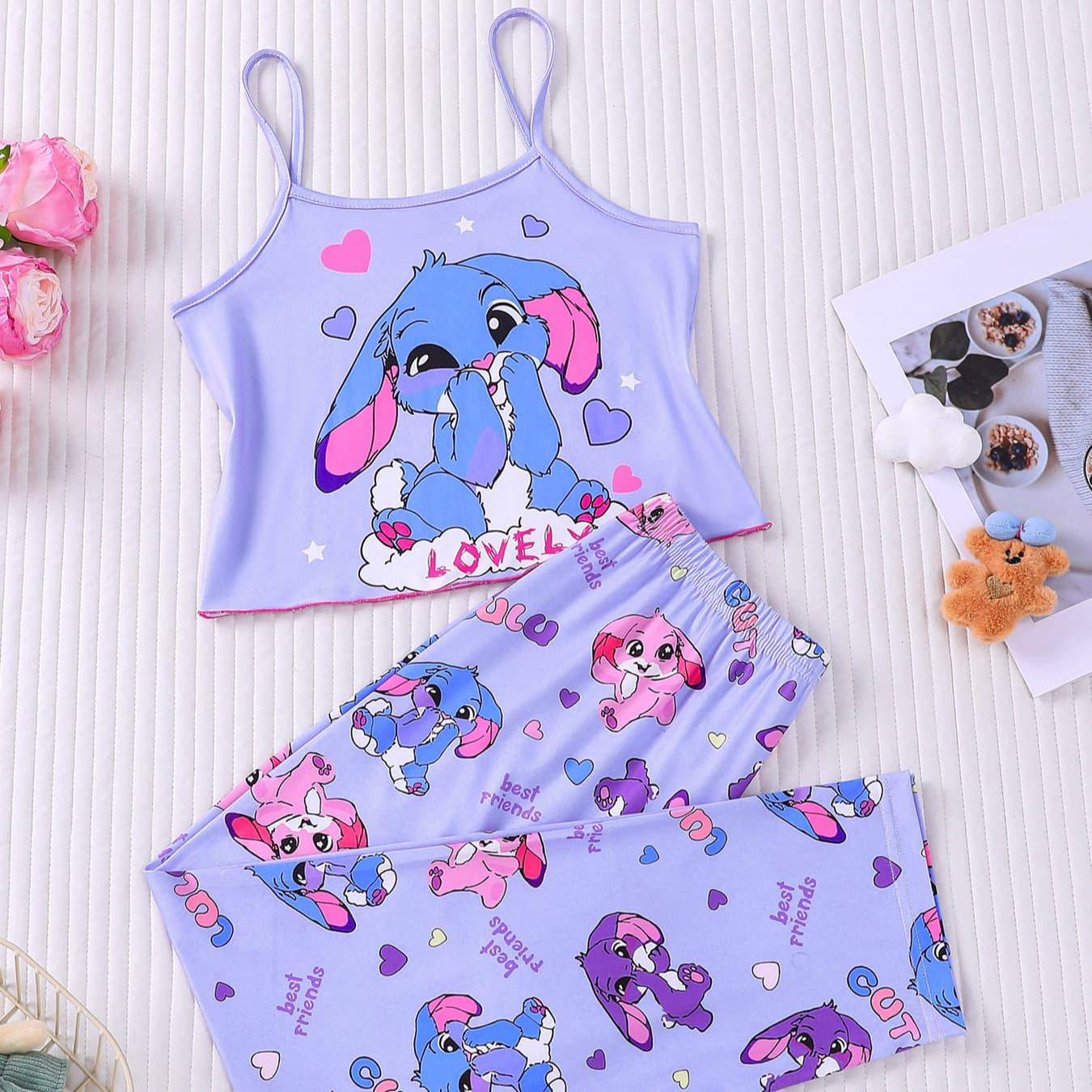 Wholesale Cross-Border Trade European and American Seamless Children's Pajamas Casual Loose Sleeveless Cartoon Print Homewear for Outdoor Wear