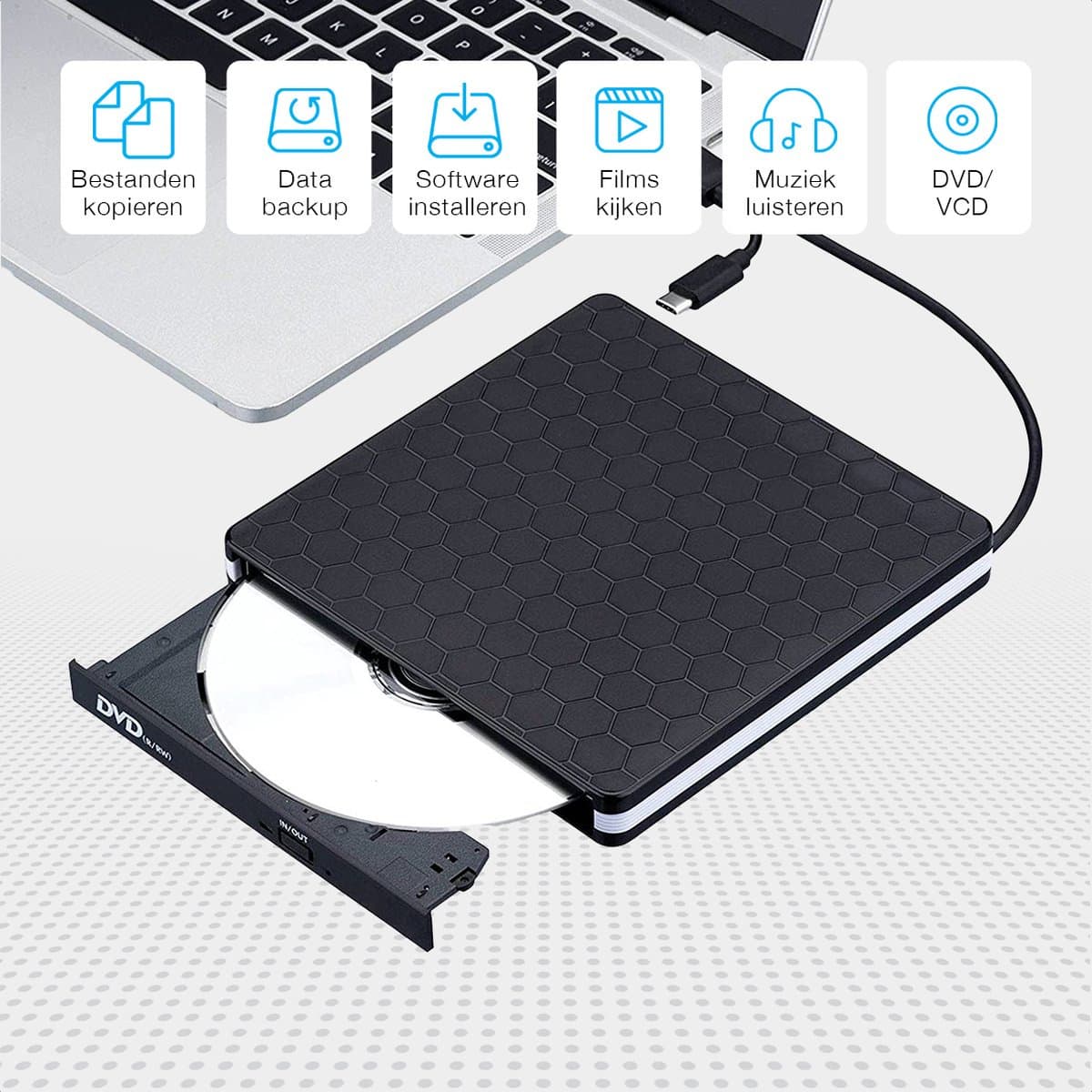 USB 3.0 Optical Drive Burner External CD/DVD Writer, Universal for Desktop PC, Portable External Drive for Laptop