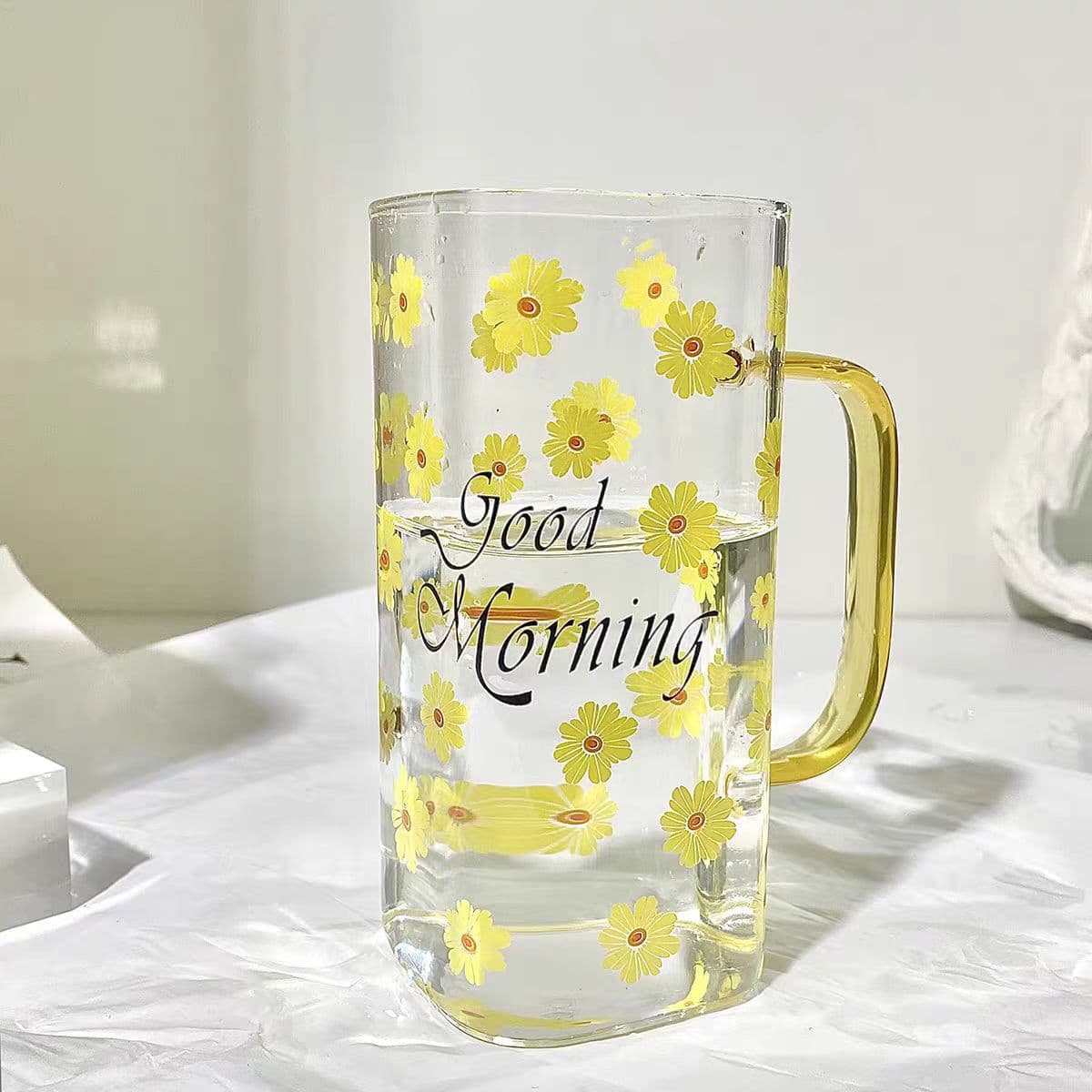 Glass Straw Cup with Girly Aesthetic, Ins-Style High Appearance, with Handle, Lid and Spoon, Heat-Resistant, Home Cold Drink Cup