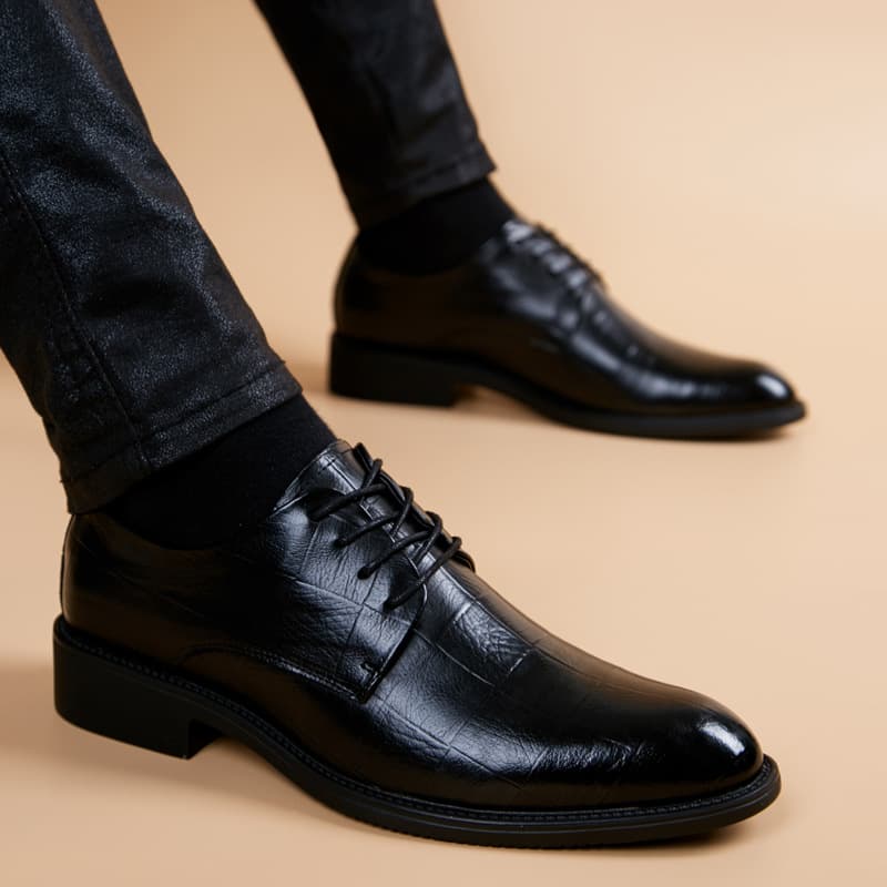 Business Formal Men's Leather Shoes British Youth Trend Casual Men's Leather Shoes Black Versatile Support Cipher Text Order