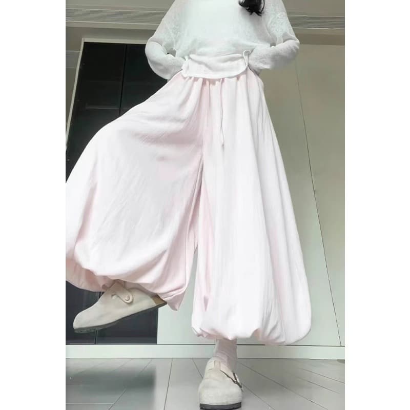Pink bud culottes for women summer 2025 new style small high-waisted slim bloomers loose casual wide-leg pants
