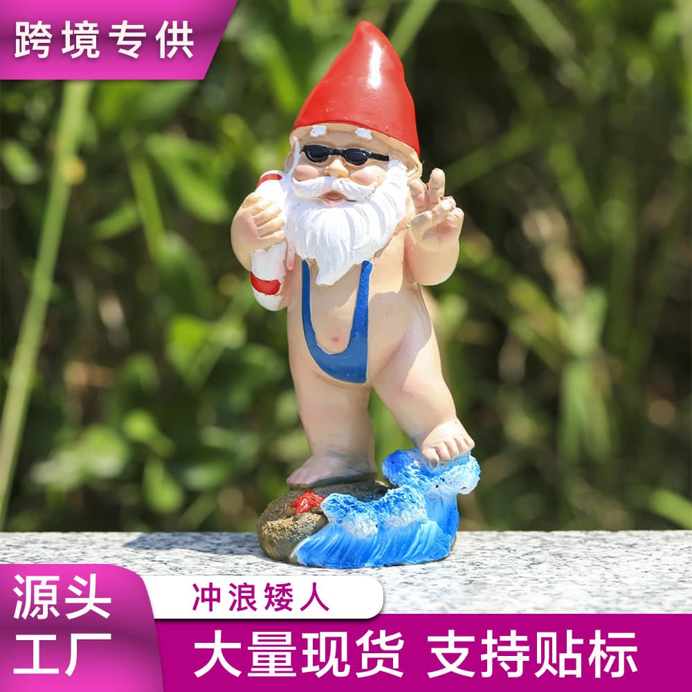 Cross-border Gnome Surfing Dwarf Resin Craft Holding Swim Ring Wearing Bikini Garden Ornament Pastoral Decoration