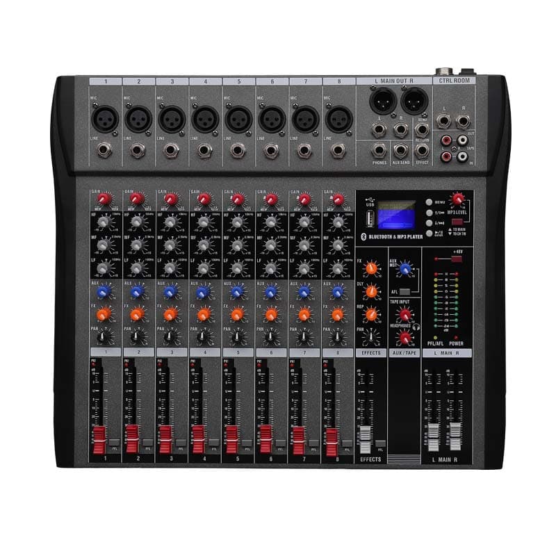 Cross-border Hot-Selling Professional 8-Channel Audio Mixer for Stage Performances and Conferences, Portable with Phantom Power, USB, and Bluetooth