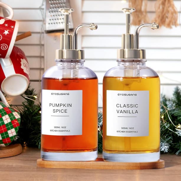 Amazon Crystal White Material 500ml Glass Lotion Bottle Soap Liquid Hand Sanitizer Bottle Coffee Can Dispenser Syrup Bottle