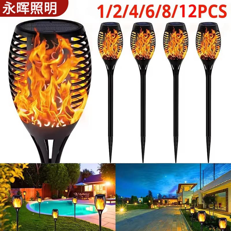 Cross-border Solar Flame Lamp 12 LED Torch Light Outdoor Courtyard Garden Decorative Landscape Light Ground Plug Lawn Lamp