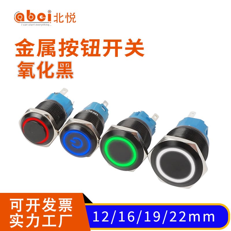 Metal Push Button Switch Black 12 16 19 22mm Self-Locking with Light Self-Reset Waterproof Power Switch
