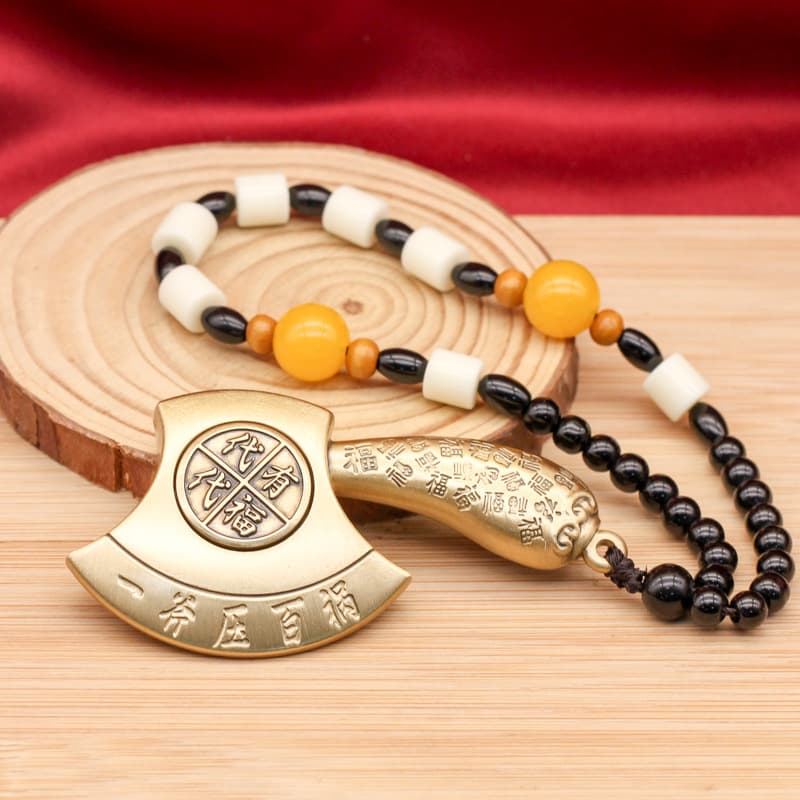 Brass Axe of Fortune Rotating Handheld Piece, Solid Copper Spinning Pendant for Generational Blessings, Creative Decor