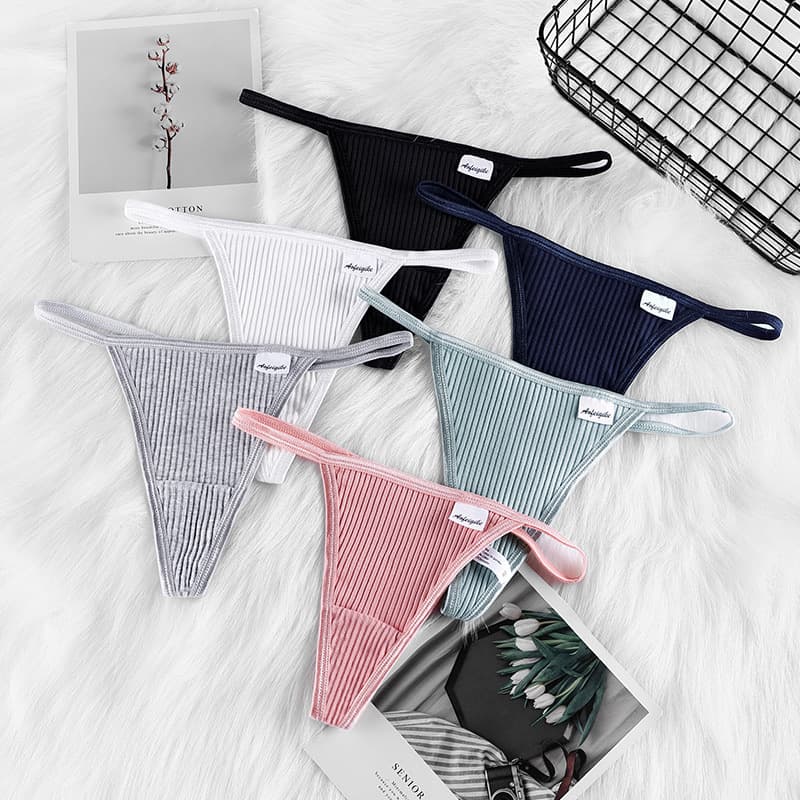 Pure Cotton Low Waist Seamless Sexy Ribbed Women's Underwear T-Panties Comfortable Breathable Undergarments for Ladies