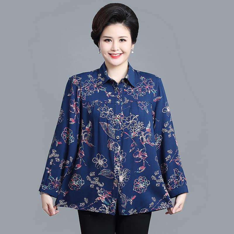 7X Plus Size Spring Summer Shirt for Elderly Women, Extra Large Fit for 200 lbs, Open-Front Blouse for Plus-Size Moms