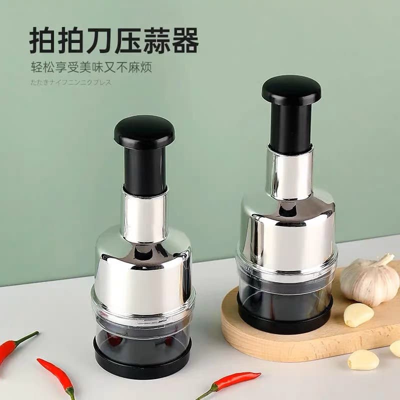 Stainless steel hand-operated vegetable cutter, patting knife, multi-functional kitchen ginger and garlic chopper, vegetable mincer, onion slicer.