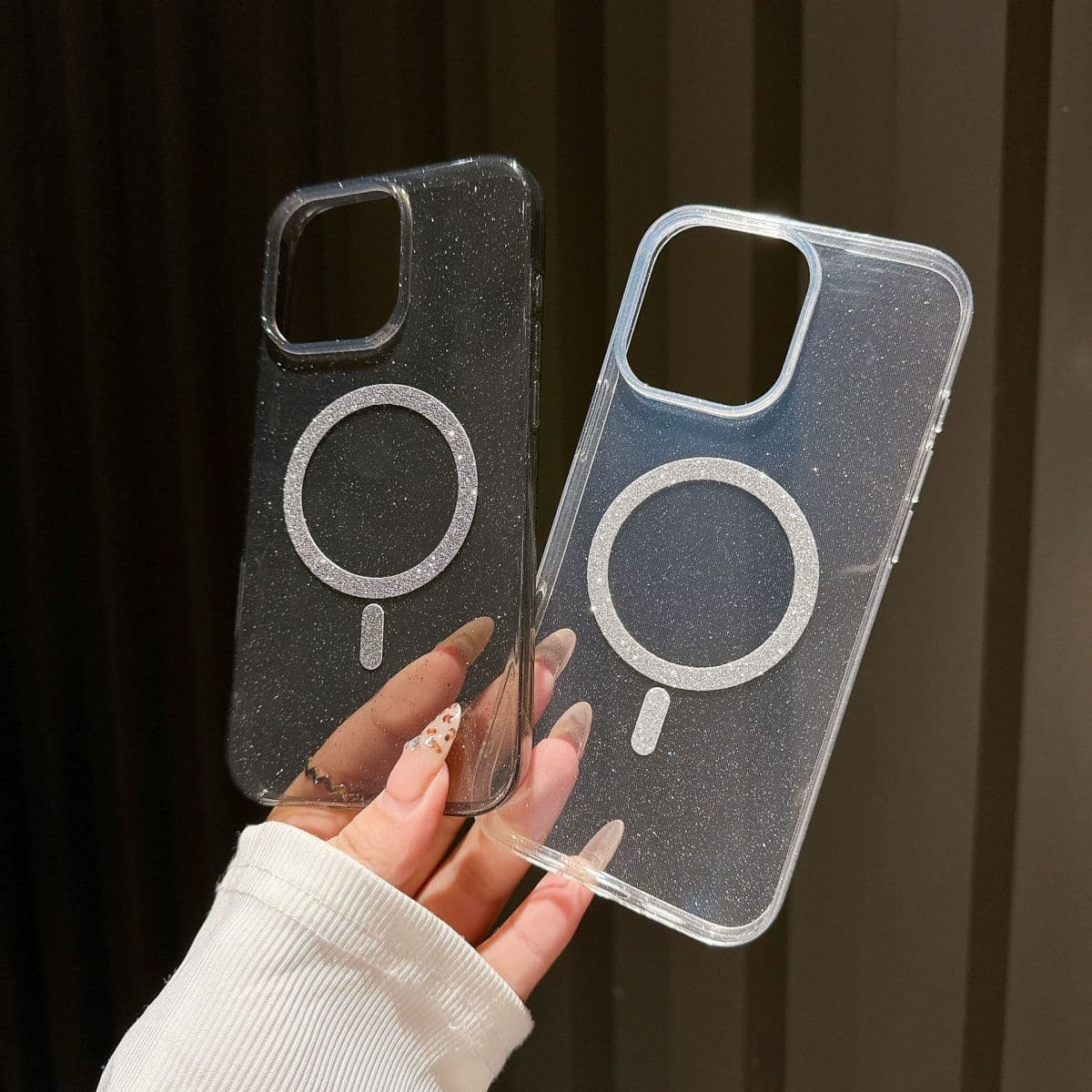 Compatible with Apple iPhone 16 Pro Max Magnetic Transparent Glitter Case, iPhone 15 Pro Soft Shockproof Protective Cover