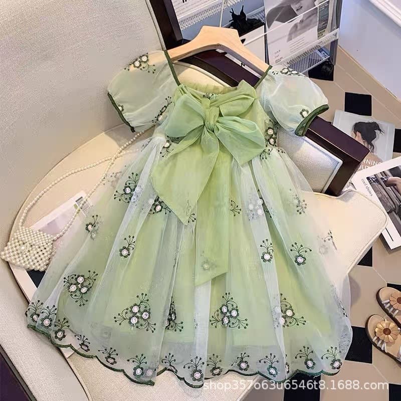 Girls Baby Dress 2025 New Summer Children Little Girl Fashionable Princess Dress Puff Sleeve Mesh Skirt