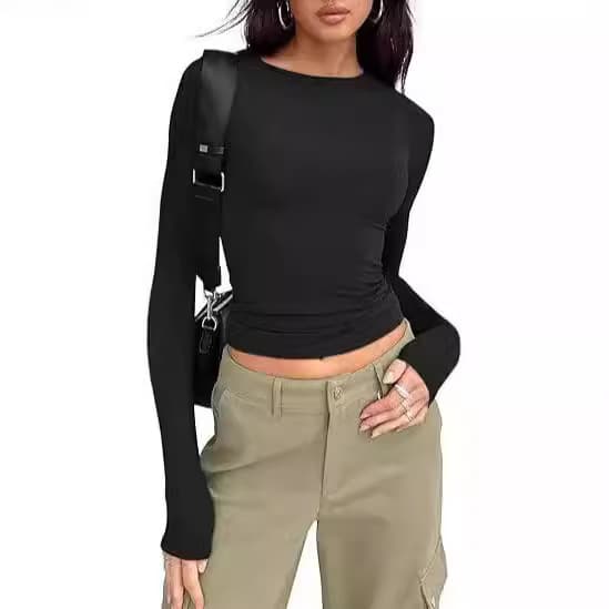 Women's Long Sleeve T-Shirt Basic Style Autumn Round Neck Top Fashionable Pullovers Slims You And Smooths Your Silhouette