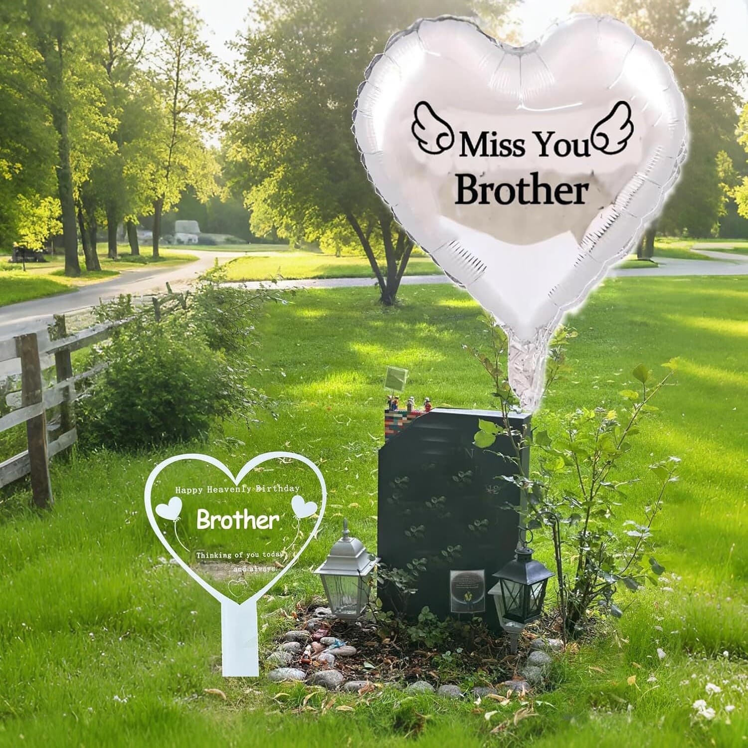 Cross-Border Memorial Garden Heart-Shaped Balloon Stake Gift for Brothers/Sons/Grandmothers/Sisters/Daughters/Husbands