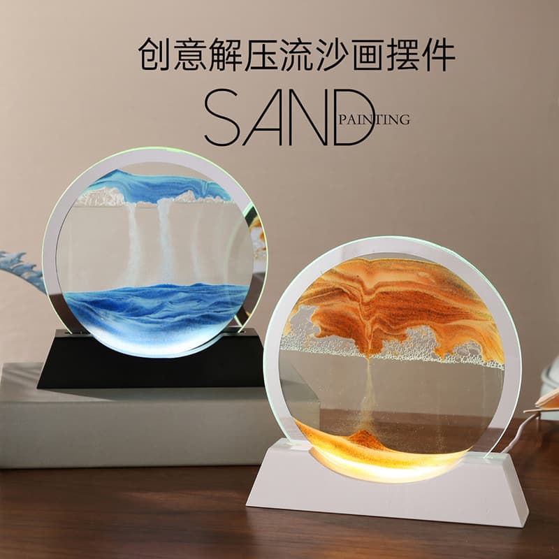 Factory Direct Sales Creative Cross-Border Popular 3D Quicksand Painting Night Light Ornaments Dynamic Hourglass Lamp Stereo Decompression Table Lamp