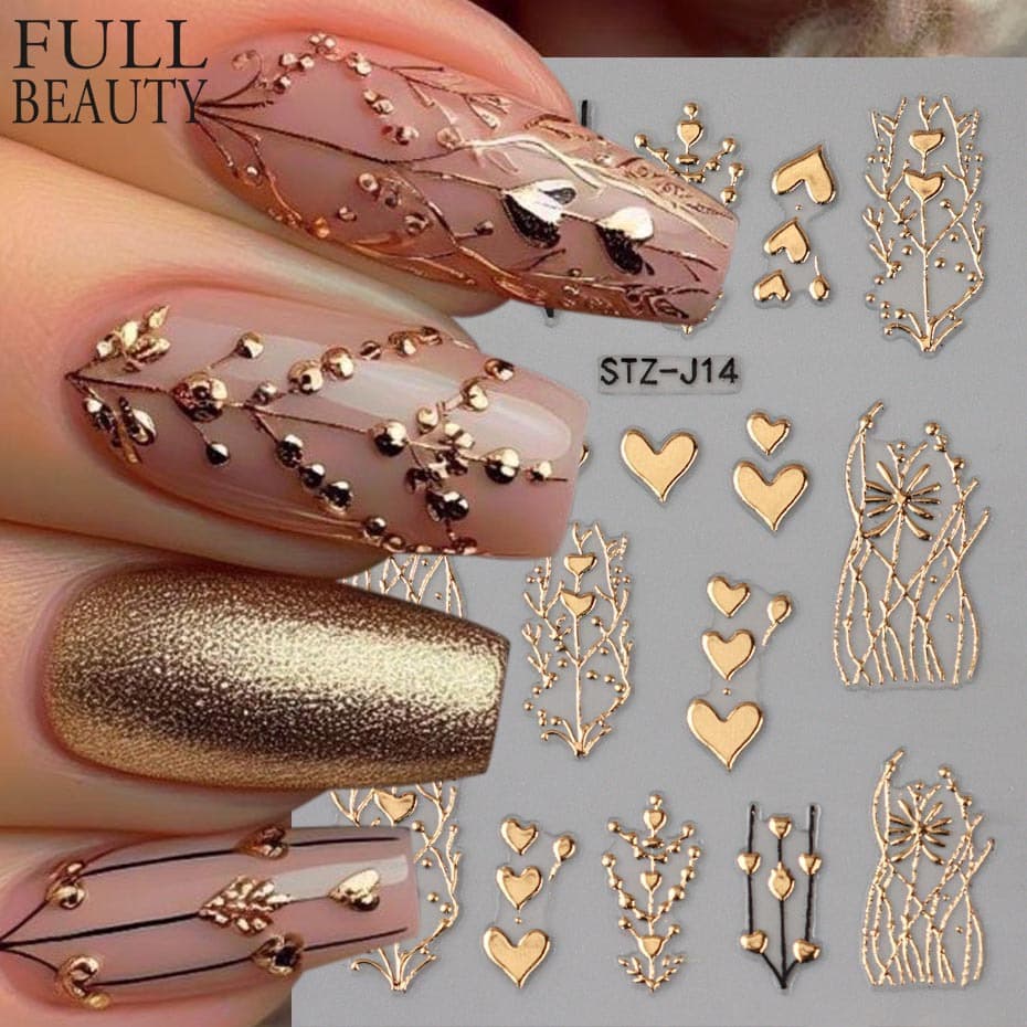 Cross-border new craft nail stickers, embossed three-dimensional love lines, love tree carvings, French style nail stickers