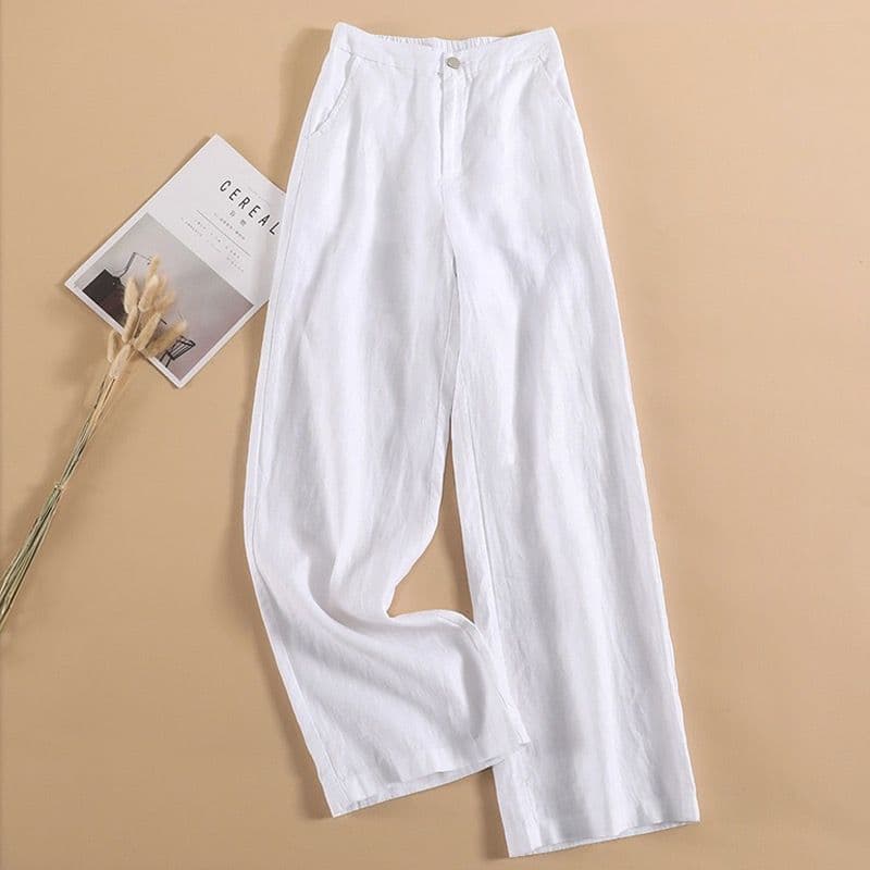 Cross-border white linen wide-leg women's trousers thin summer loose casual drape high waist floor-length cotton and linen straight trousers