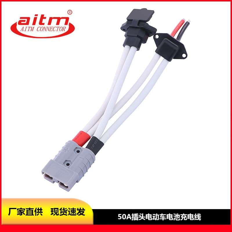 Custom AITM AITAI 50A Electric Vehicle Plug Three-Pin Head with Cover Adapter 10AWG One-to-Two Charging Cable