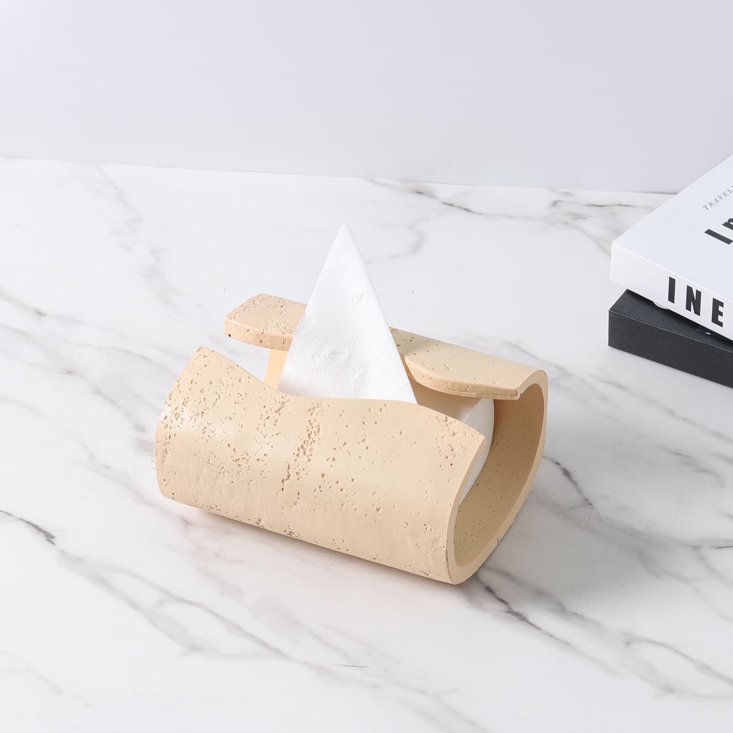 Creative Travertine Texture Tissue Box Resin Decoration Living Room Light Luxury Wabi-Sabi Style Desktop Coffee Table Premium Napkin Holder