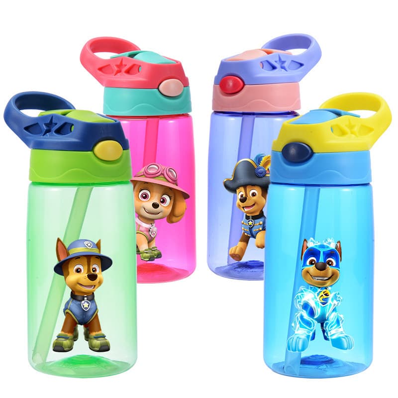 New PAW Patrol Portable Cup with Cartoon Straw, Kids' Small Mouth Sports Water Bottle, Plastic Cup