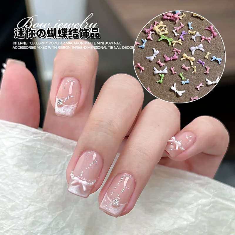 Mini Bow Nail Art Decorations Mixed Styles, Hot-Selling Solid Color Anke Red Small and Large Resin Nail Accessories Wholesale