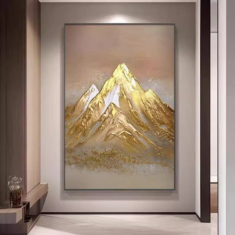 Hand-painted Oil Painting Sunlit Snow Mountain Texture Art, Dafen Oil Painting Village Entryway Decorative Painting, Gold Foil Corridor Hallway Wall Art