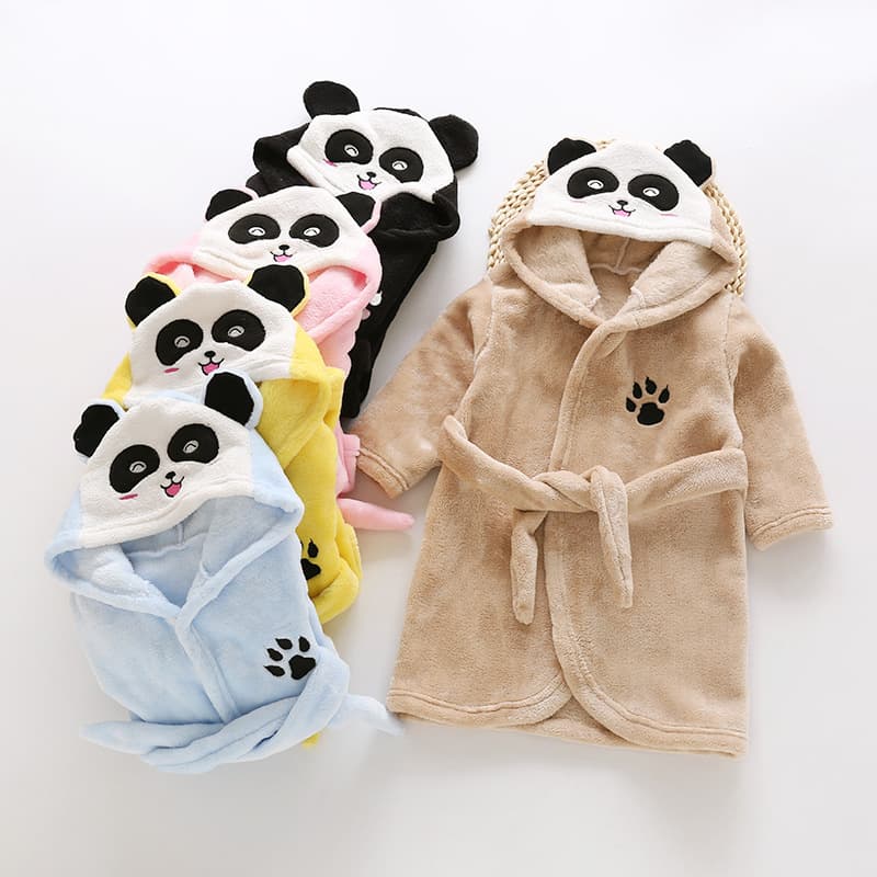 Autumn Winter New Style Unisex Kids Flannel Sleepwear Toddler Children Pajamas Coral Fleece Hooded Animal Bathrobe 90-160